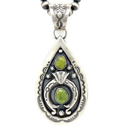 SILVER TEARDROP W/TURQUOISE NECKLACE-NAVAJO-VERLEY BETONE
