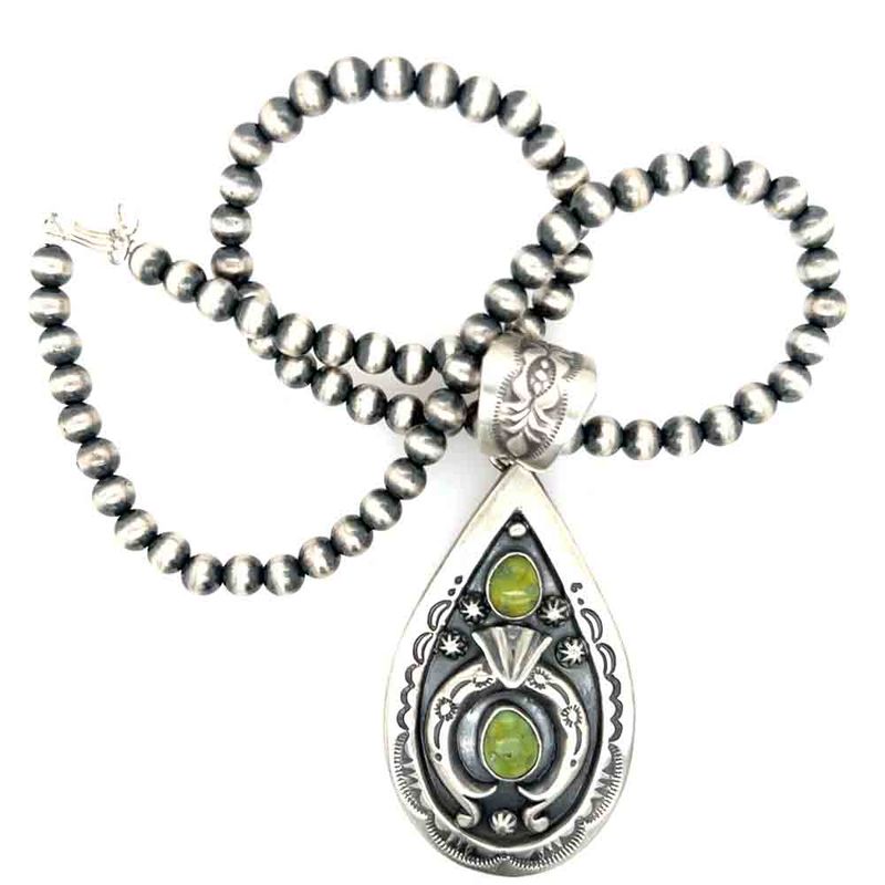 SILVER TEARDROP W/TURQUOISE NECKLACE-NAVAJO-VERLEY BETONE