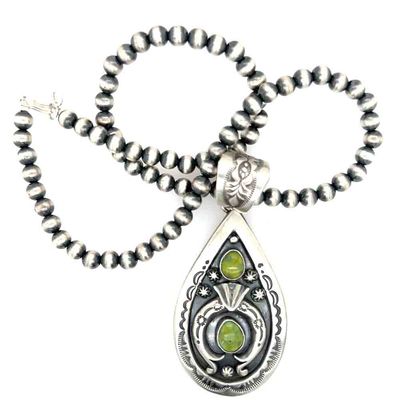 SILVER TEARDROP W/TURQUOISE NECKLACE-NAVAJO-VERLEY BETONE