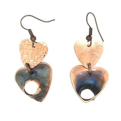 COPPER HEART PUNCH-OUT &amp; HAMMERED OPPOSITE EARRINGS