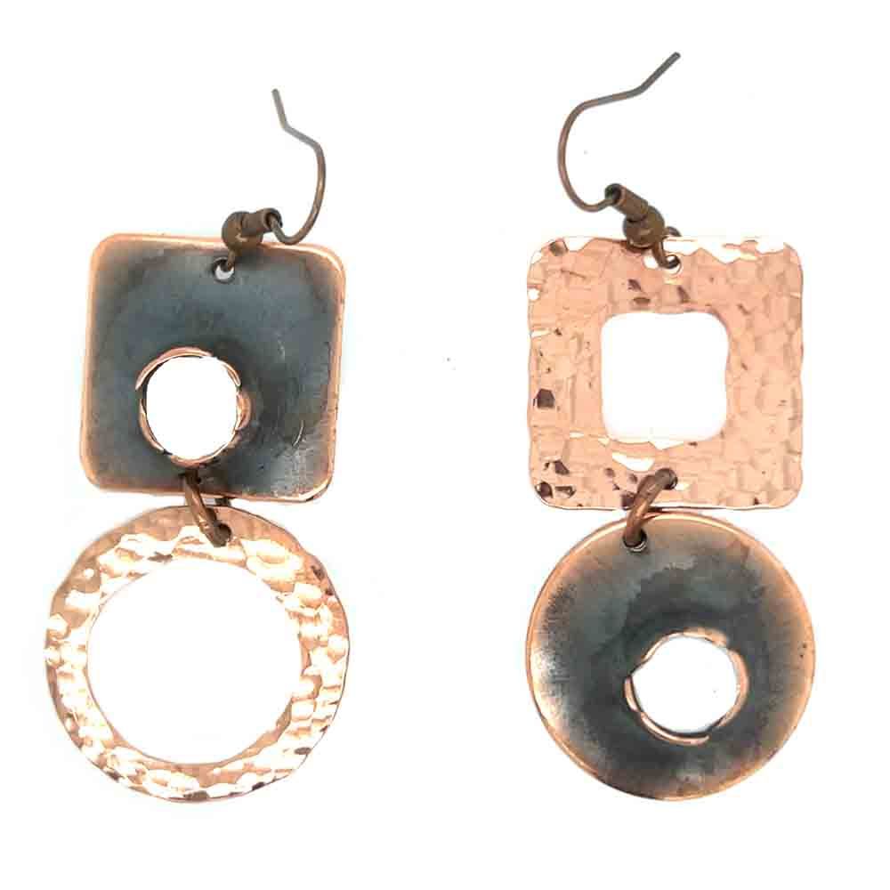 COPPER MISMATCHED PUNCH-OUT &amp; HAMMERED EARRINGS
