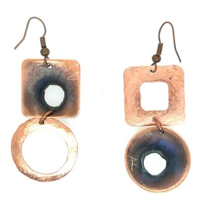 COPPER MISMATCHED PUNCH-OUT &amp; HAMMERED EARRINGS