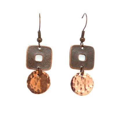 COPPER SQUARE &amp; CIRCLE HAMMERED EARRINGS