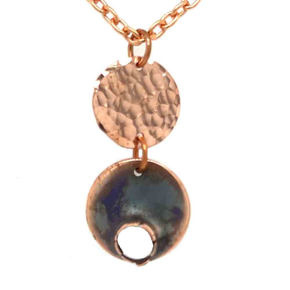 COPPER HAMMERED &amp; PUNCH-OUT ROUND DISCS NECKLACE