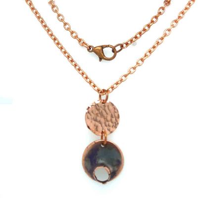 COPPER HAMMERED &amp; PUNCH-OUT ROUND DISCS NECKLACE