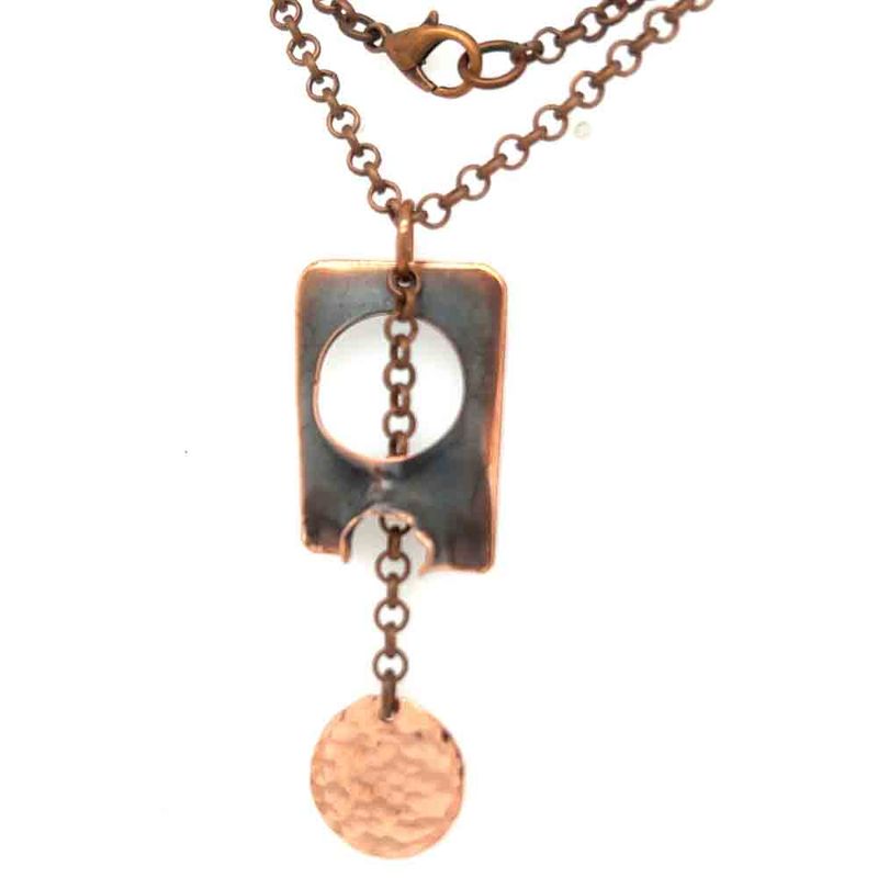 COPPER PUNCH-OUT &amp; HAMMERED DISCS NECKLACE