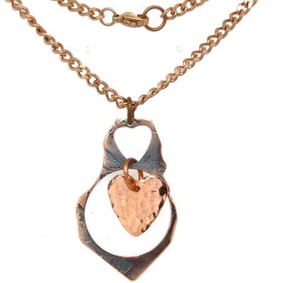 COPPER ROLLED ABSTRACT W/HAMMERED HEART NECKLACE COPPER ROLLED ABSTRACT W/HAMMERED HEART NECKLACE