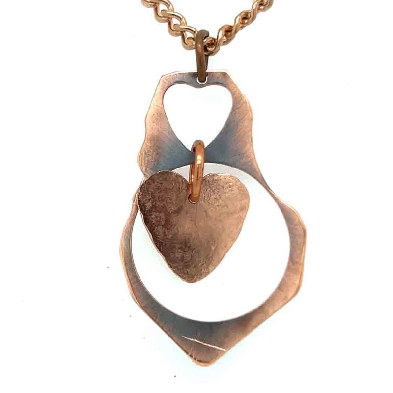 COPPER ROLLED ABSTRACT W/HAMMERED HEART NECKLACE