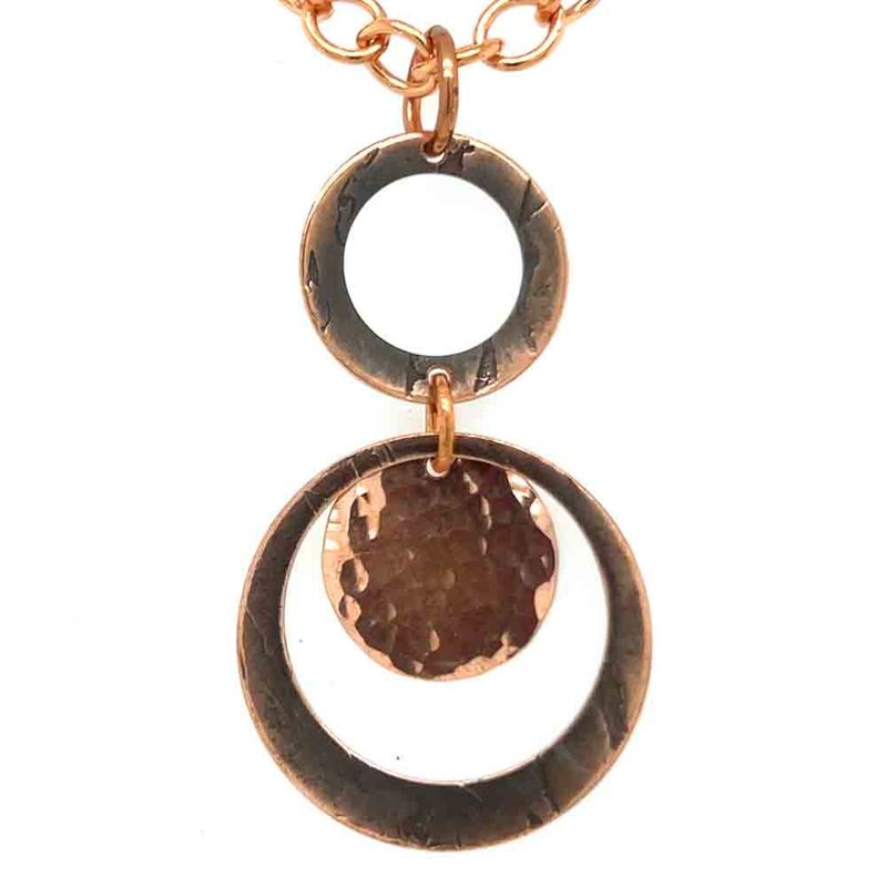 COPPER ROLLED &amp; HAMMERED ROUND DISCS NECKLACE