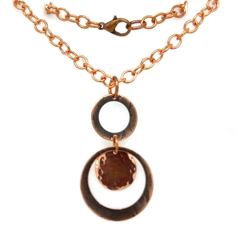 COPPER ROLLED &amp; HAMMERED ROUND DISCS NECKLACE
