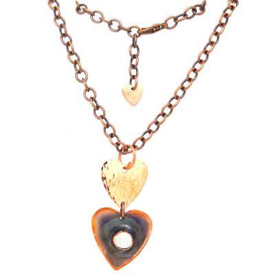 COPPER PUNCH-OUT &amp; HAMMERED HEARTS NECKLACE