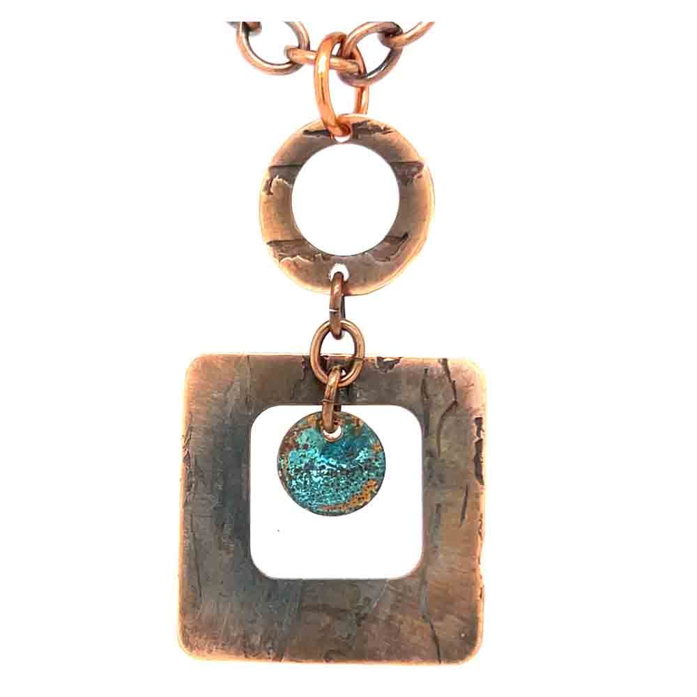 COPPER ROLLED SQUARE &amp; ROUND W/PATINA NECKLACE