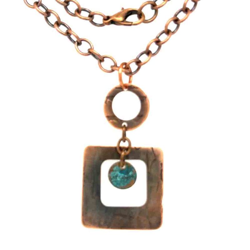 COPPER ROLLED SQUARE &amp; ROUND W/PATINA NECKLACE