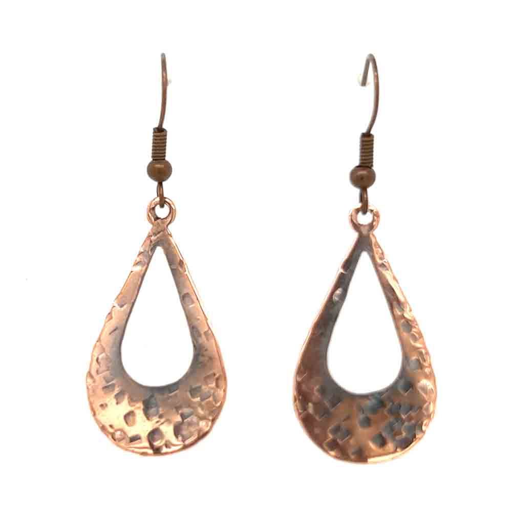 COPPER TEARDROP CUT-OUT HAMMERED EARRINGS