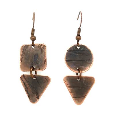 COPPER MISMATCHED ROLLED SHAPES EARRINGS