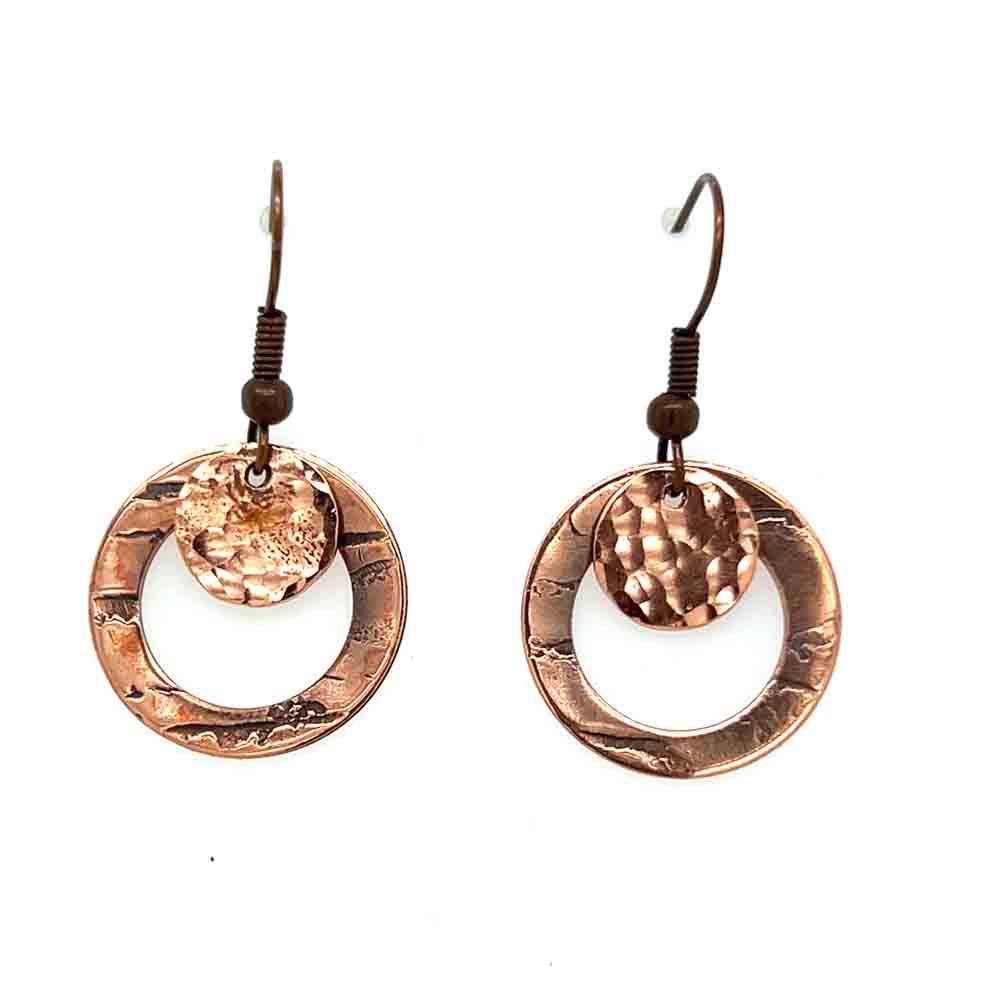 COPPER ROUND ROLLED &amp; HAMMERED EARRINGS