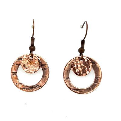 COPPER ROUND ROLLED &amp; HAMMERED EARRINGS