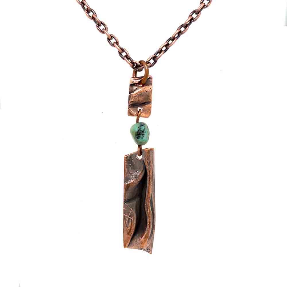 COPPER ARROYO ABSTRACT LINKED W/TURQUOISE NECKLACE