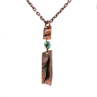COPPER ARROYO ABSTRACT LINKED W/TURQUOISE NECKLACE COPPER ARROYO ABSTRACT LINKED W/TURQUOISE NECKLACE