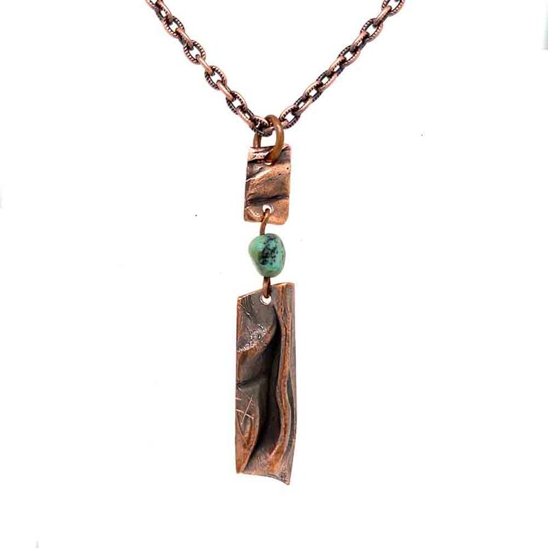 COPPER ARROYO ABSTRACT LINKED W/TURQUOISE NECKLACE COPPER ARROYO ABSTRACT LINKED W/TURQUOISE NECKLACE