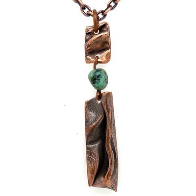COPPER ARROYO ABSTRACT LINKED W/TURQUOISE NECKLACE