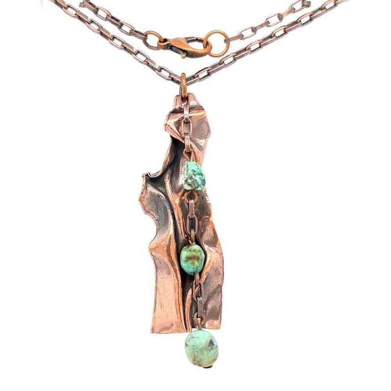 COPPER ARROYO CHAIN DROP W/3 TURQUOISE BEADS NECKLACE