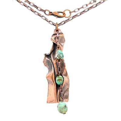 COPPER ARROYO CHAIN DROP W/3 TURQUOISE BEADS NECKLACE