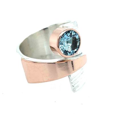 SILVER/14KT AQUAMARINE WRAP RING - SIZE 8