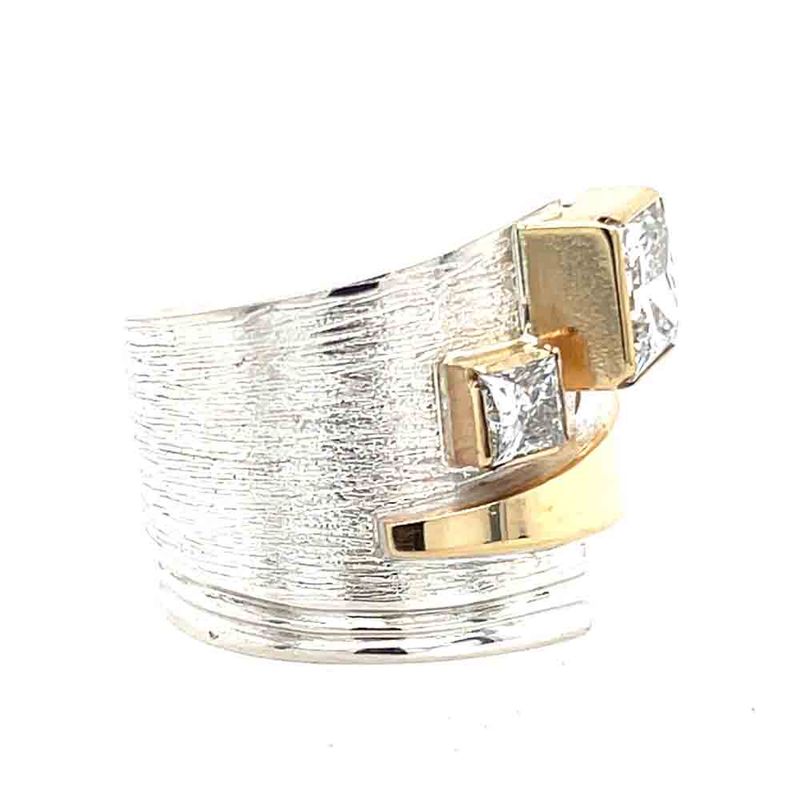 SILVER/14KT DOUBLE SQUARE DIAMOND RING WRAP RING - SIZE 8.5