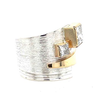 SILVER/14KT DOUBLE SQUARE DIAMOND RING WRAP RING - SIZE 8.5