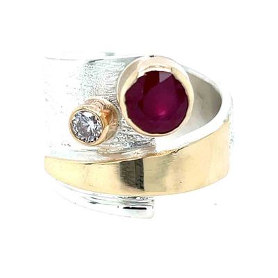 SILVER/14K RUBY &amp; DIAMOND WRAP RING - SIZE 8.5