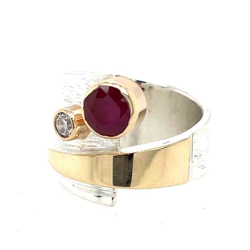 SILVER/14K RUBY &amp; DIAMOND WRAP RING - SIZE 8.5