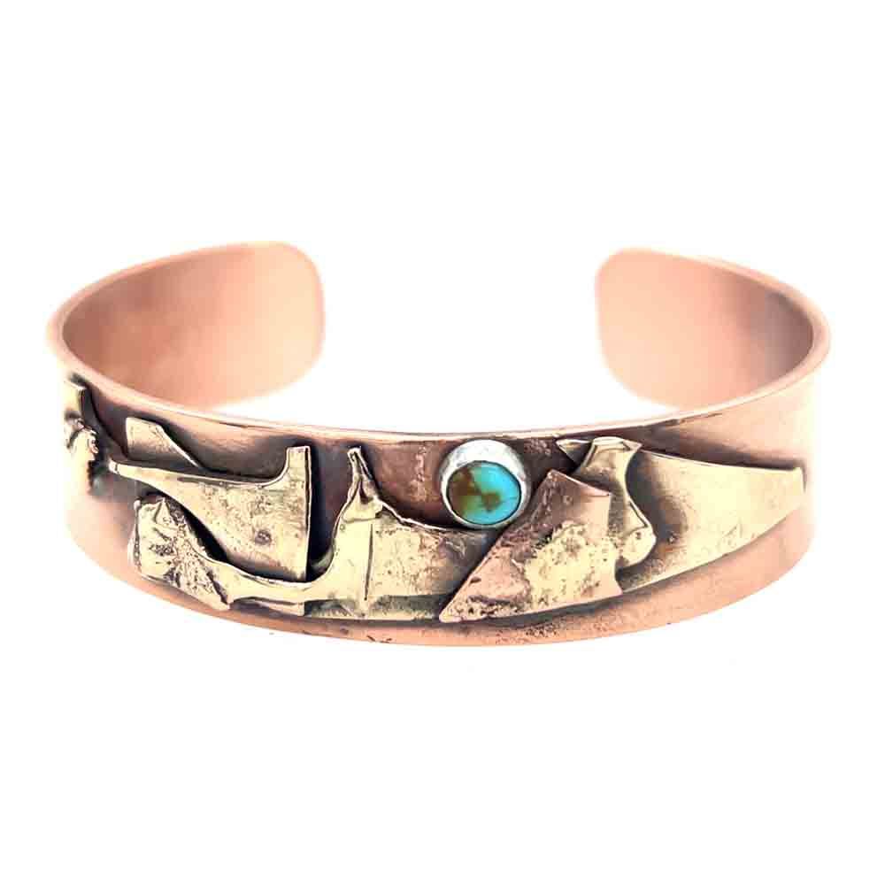 MIXED METALS OVERLAY TURQUOISE CUFF BRACELET