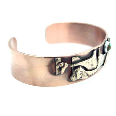 MIXED METALS OVERLAY TURQUOISE CUFF BRACELET