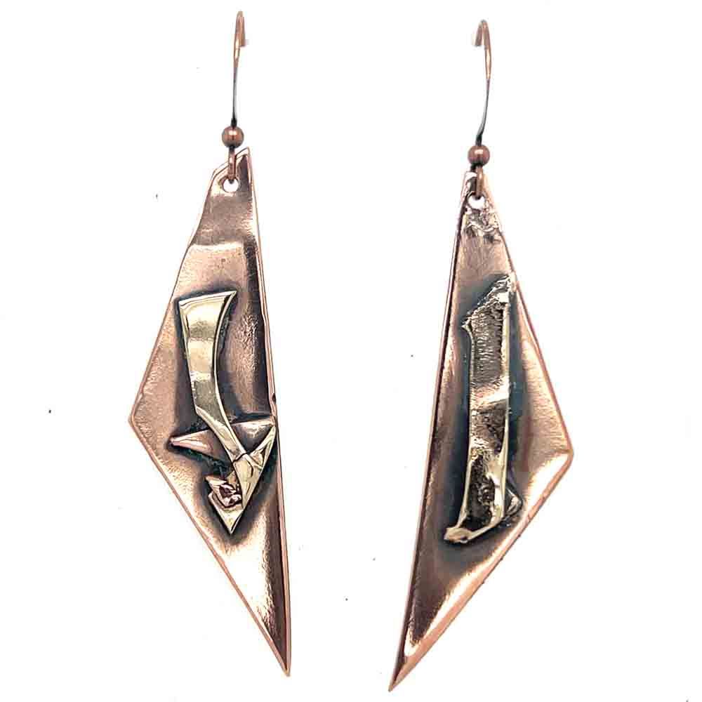 MIXED METALS OVERLAY ABSTRACT TRIANGLE EARRINGS
