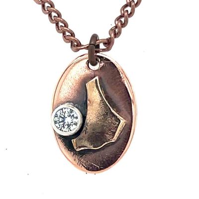 MIXED METALS OVERLAY &amp; CZ OVAL NECKLACE