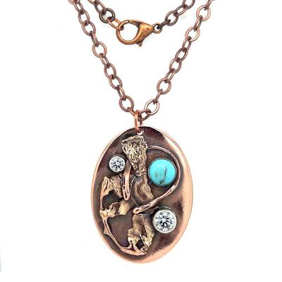 MIXED METALS OVERLAY W/TURQUOISE & CZ'S OVAL NECKLACE MIXED METALS OVERLAY W/TURQUOISE & CZ'S OVAL NECKLACE
