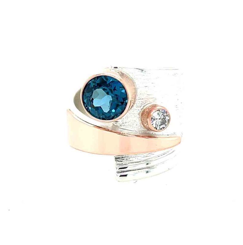 SILVER/14KT TOPAZ & DIAMOND WRAP RING - SIZE 7.5 SILVER/14KT TOPAZ & DIAMOND WRAP RING - SIZE 7.5