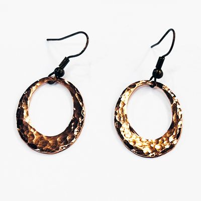 COPPER OVAL OPEN HAMMERED EARRINGS