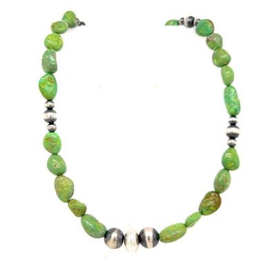 SILVER NAVAJO PEARLS & TURQUOISE BEADED NECKLACE - NAVAJO - CHARLENE LITTLE SILVER NAVAJO PEARLS & TURQUOISE BEADED NECKLACE - NAVAJO - CHARLENE LITTLE