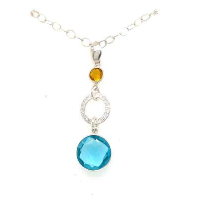 SILVER BLUE TOPAZ &amp; CITRINE TEXTURED PENDANT