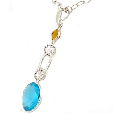 SILVER BLUE TOPAZ &amp; CITRINE TEXTURED PENDANT