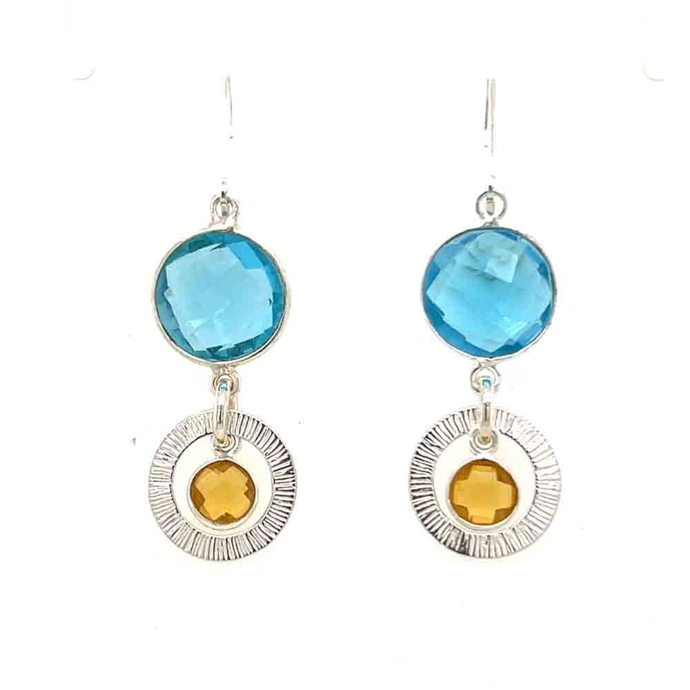 SILVER TOPAZ &amp; CITRINE TEXTURED EARRINGS