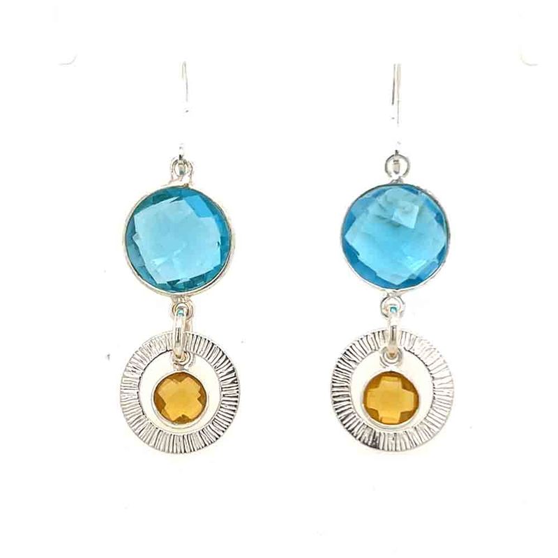 SILVER TOPAZ &amp; CITRINE TEXTURED EARRINGS