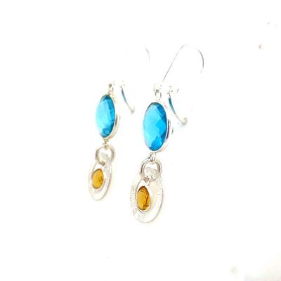 SILVER TOPAZ &amp; CITRINE TEXTURED EARRINGS