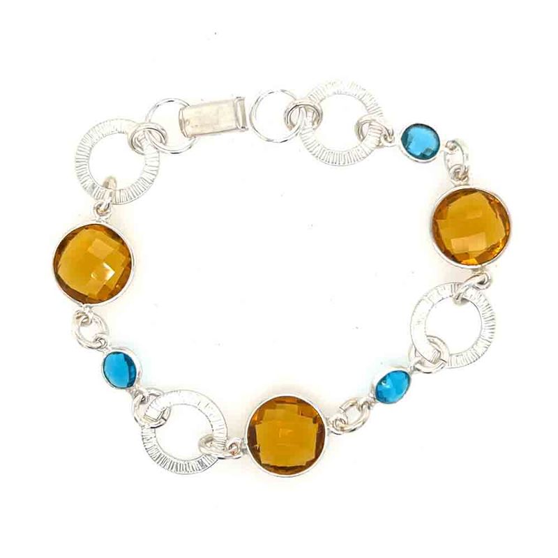 SILVER TOPAZ &amp; CITRINE TEXTURED LINKED BRACELET