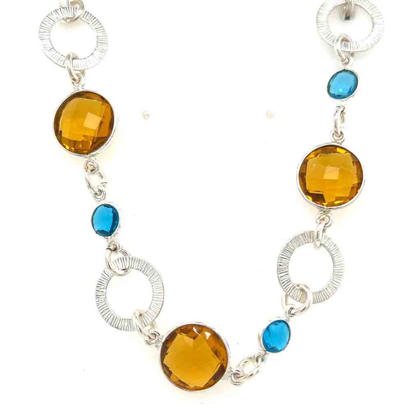 SILVER TOPAZ &amp; CITRINE TEXTURED LINKED BRACELET