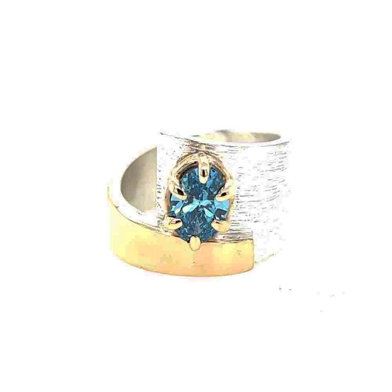 SILVER/14KT BLUE DIAMOND WRAP RING - SIZE 9