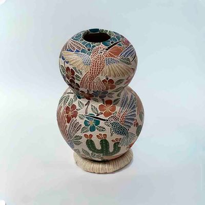 MATA ORTIZ COLORFUL HAND ETCHED GOURD - 9 x 4