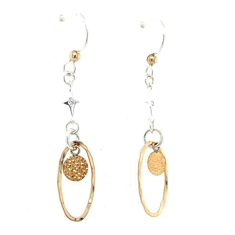 MIXED METALS HAMMERED &amp; TEXTURE DICS &amp; CZ EARRINGS